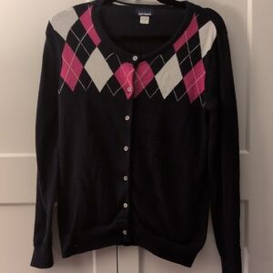 Basic Editions Women's Argyle Cardigan - Pink, Blue, and White